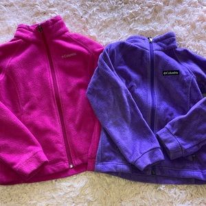 2 Girls Columbia purple & pink zip up fleece jacket XS/S
